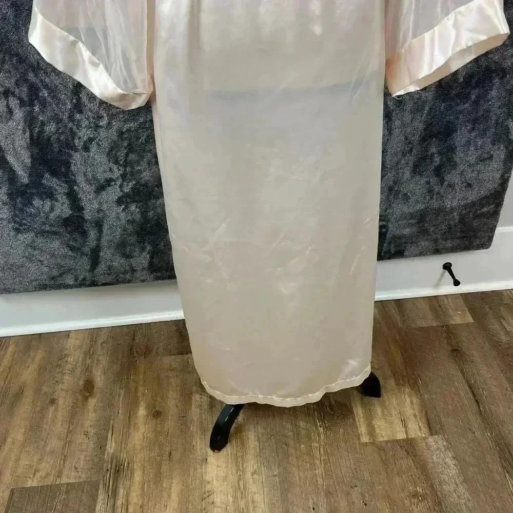 Vtg Alexandra Nicole Bridal Robe Light Pink Belted Embroidered Sz M Long Pockets - Picture 8 of 14